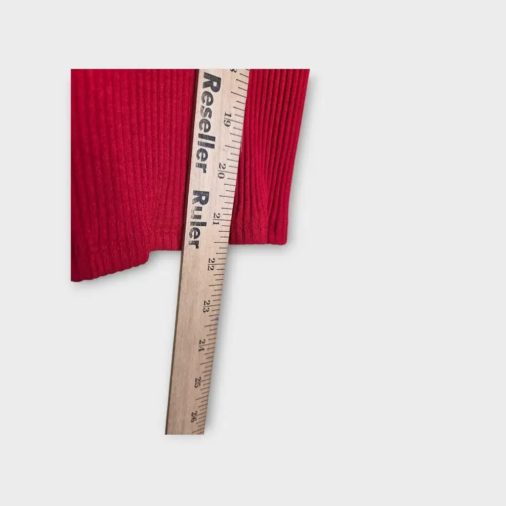 Amour Vert Red Square Neck Ribbed Fitted Top Long Sleeve Womens Med